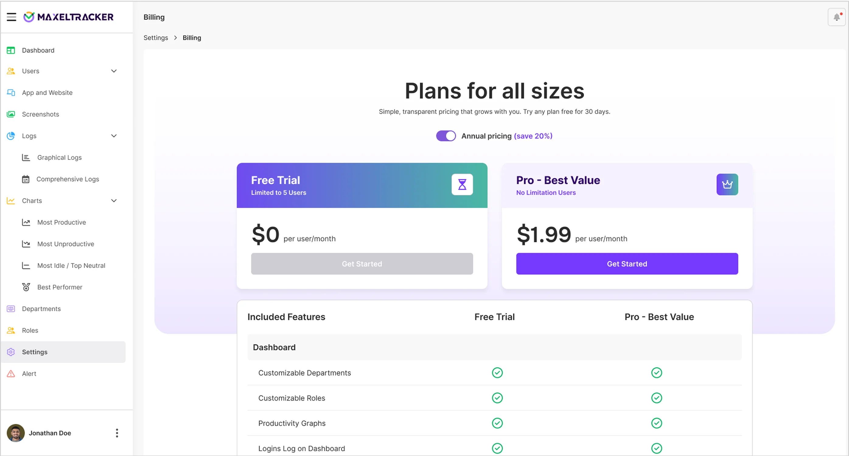 Setting - Billing - Free Trial