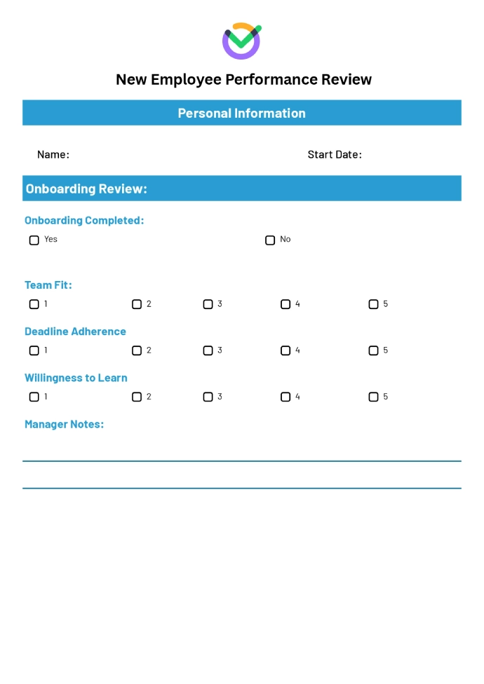 New Employee Performance Review Template