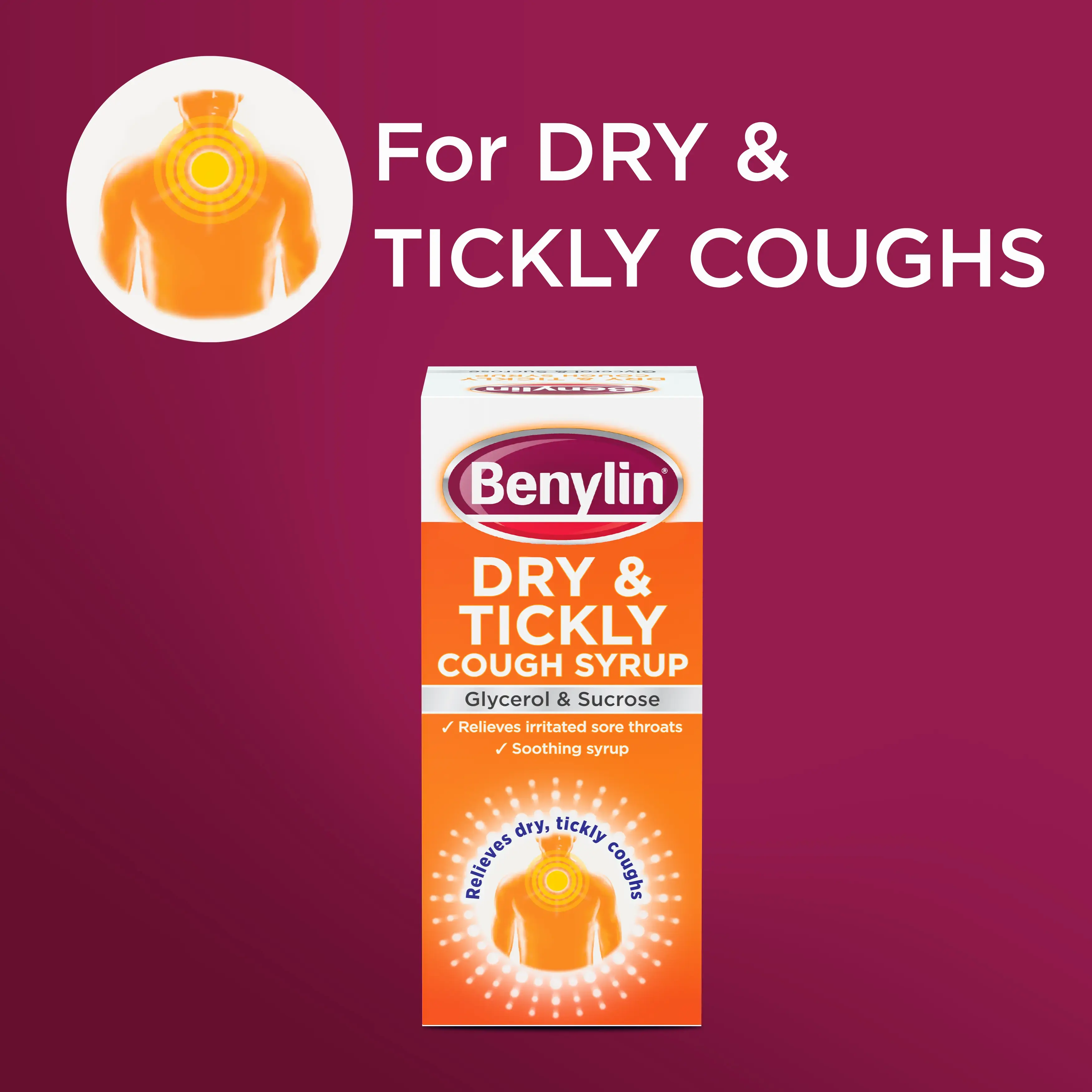 Image showing packshot of Dry & Tickly with the title: For dry & tickly coughs