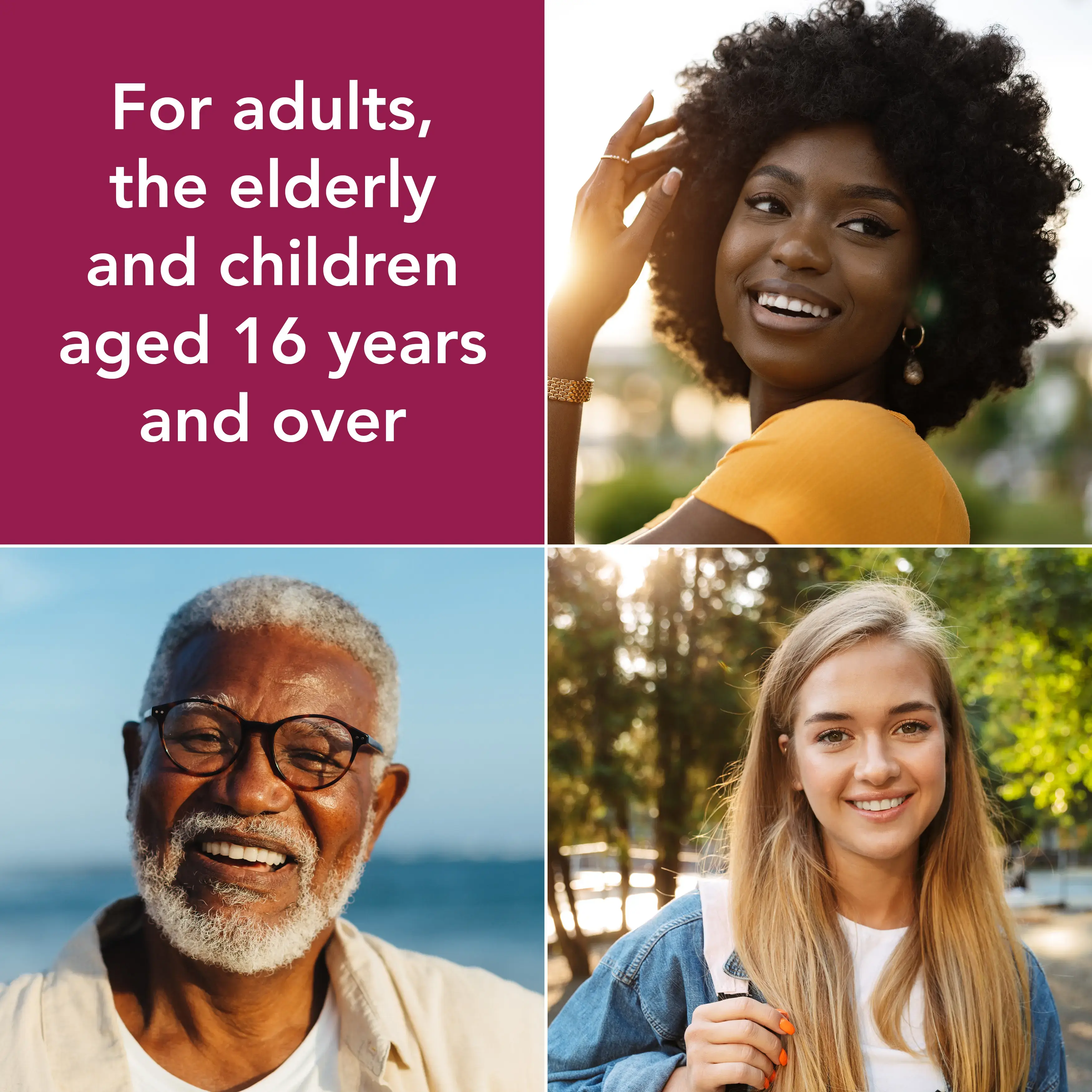 Image with the title: For adults , the elderly and the children age 16 years and over