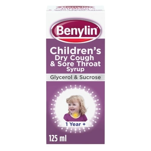 Benylin® Childrens dry cough and sore throat pack image