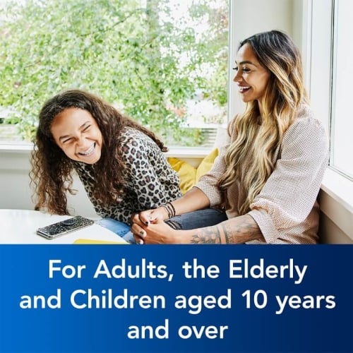 Image of a mother and daughter with the caption: For Adults, the Elderly and Children aged 10 years and over (referring to Benylin 4 Flu tablets - Flu Relief Medicine)