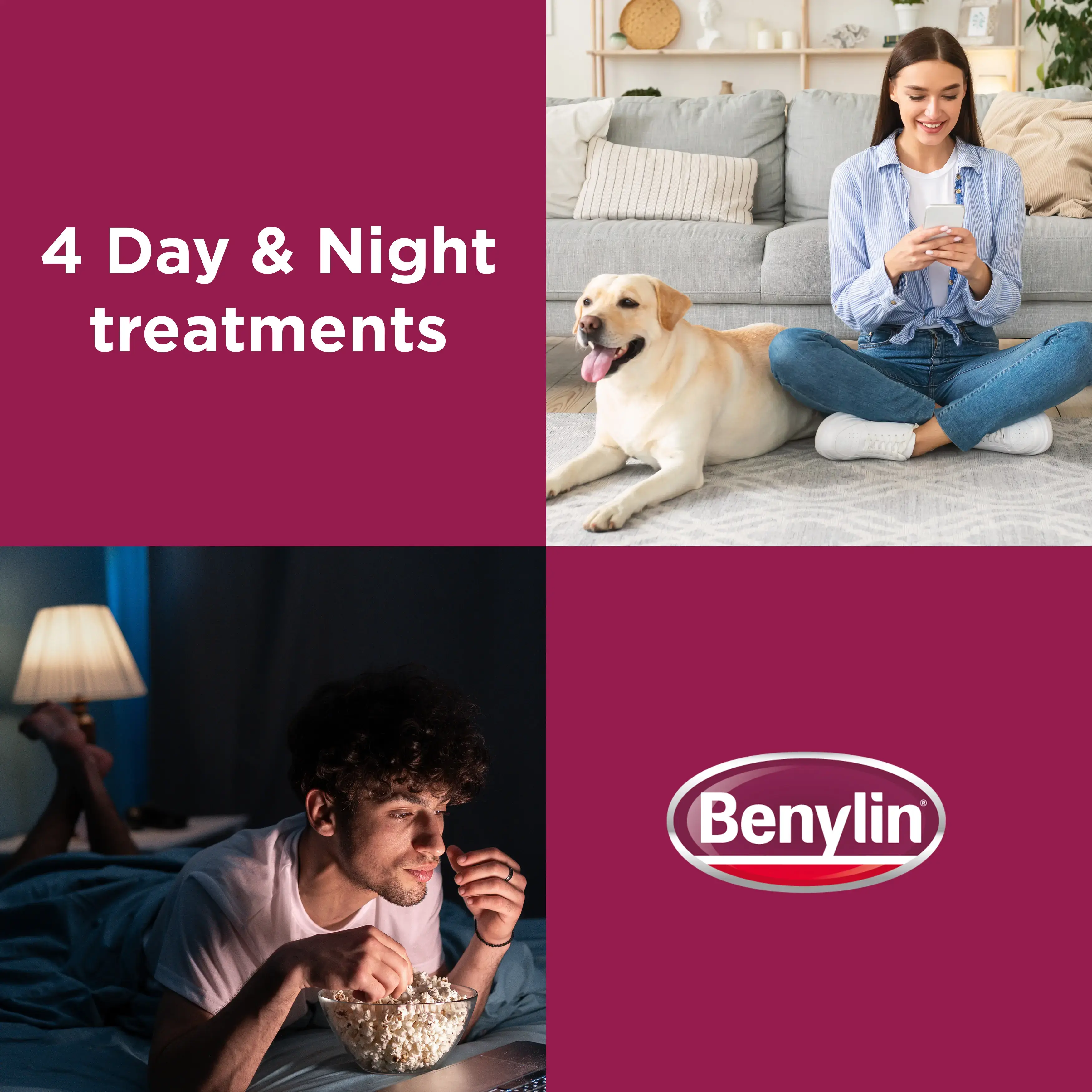 Image with the title: 4 day & night treatments referring to Benylin's Day & Night Tablets
