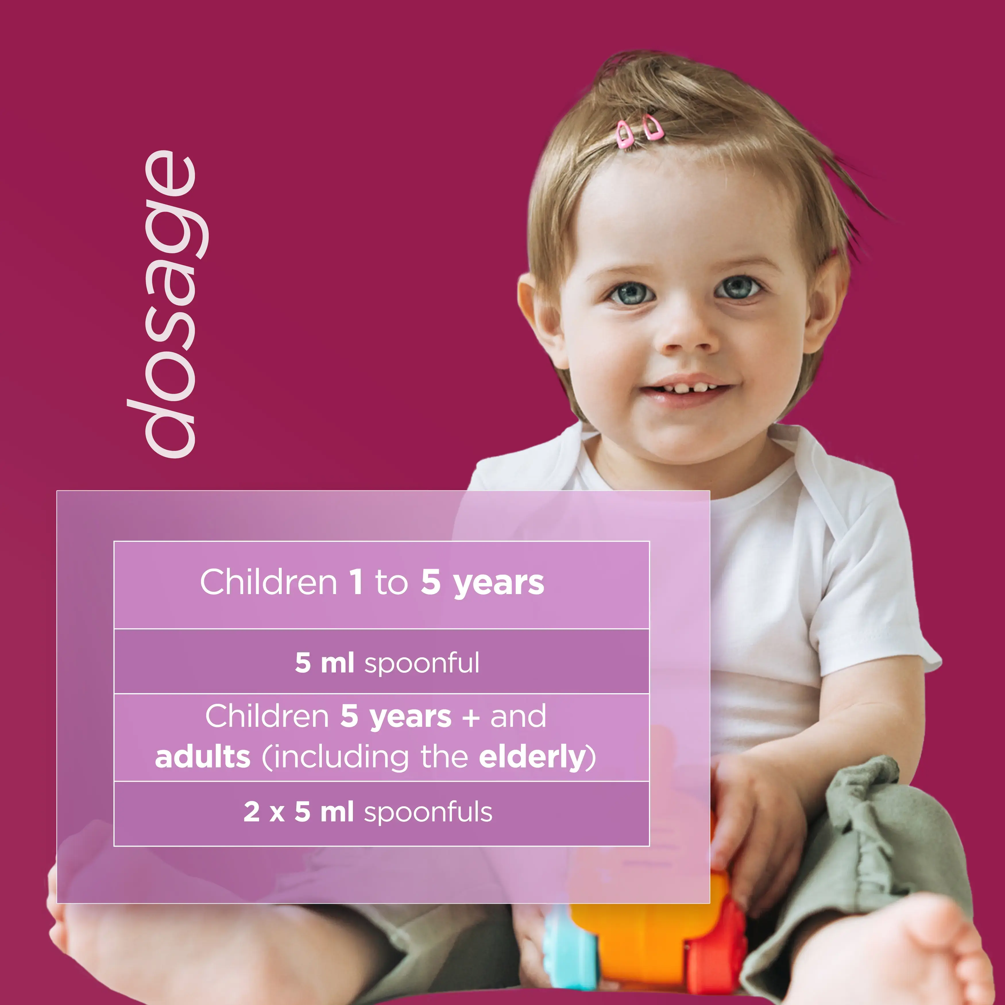 Image showing Benylin Children's Dry Cough & Sore Throat Syrup dosage