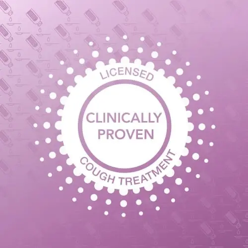 Image showing that Benylin Children's Dry Cough & Sore Throat Syrup is a clinically proven and licensed cough treatment. 