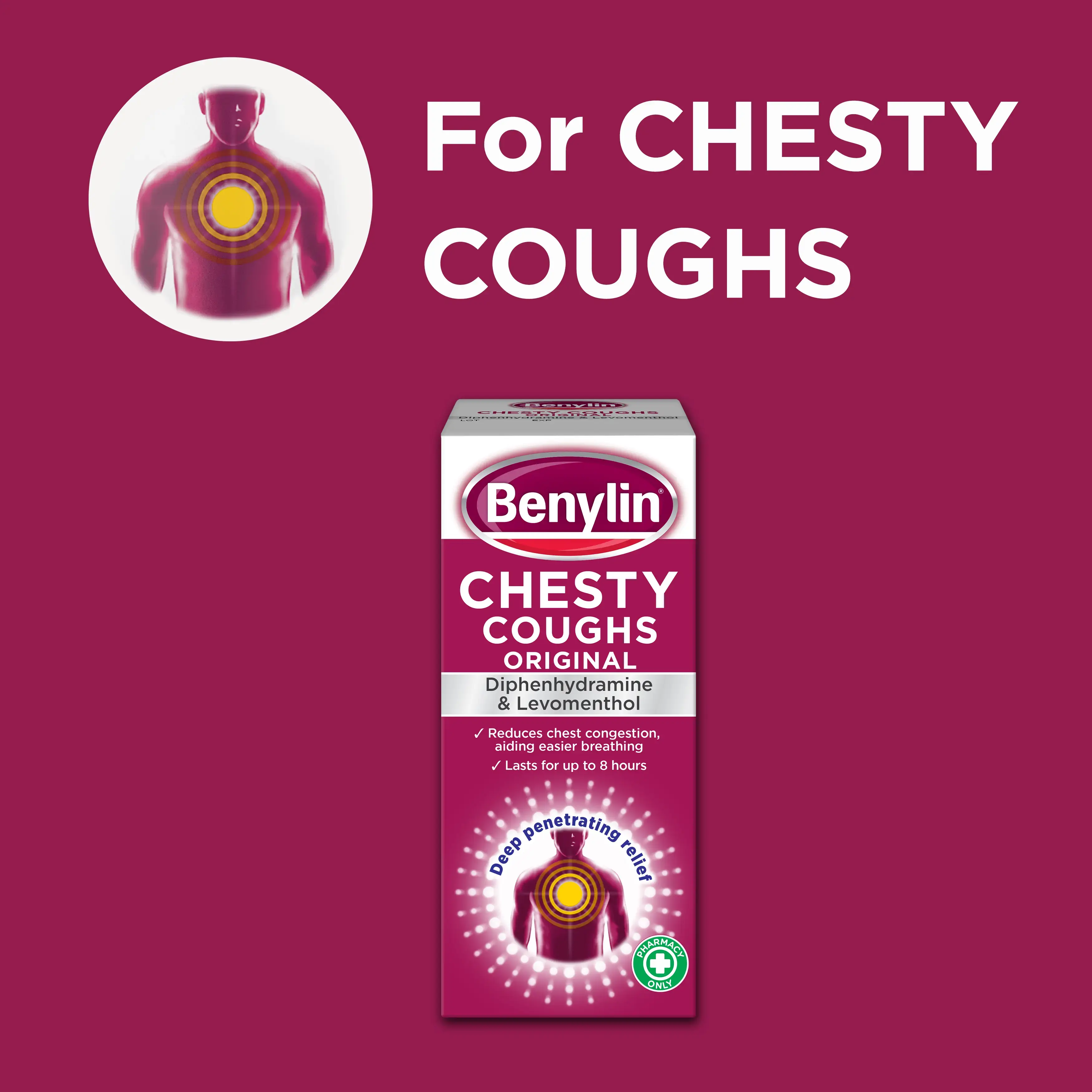 Image showing Benylin Chesty Coughs Original Medicine with the claim: For CHESTY COUGHS