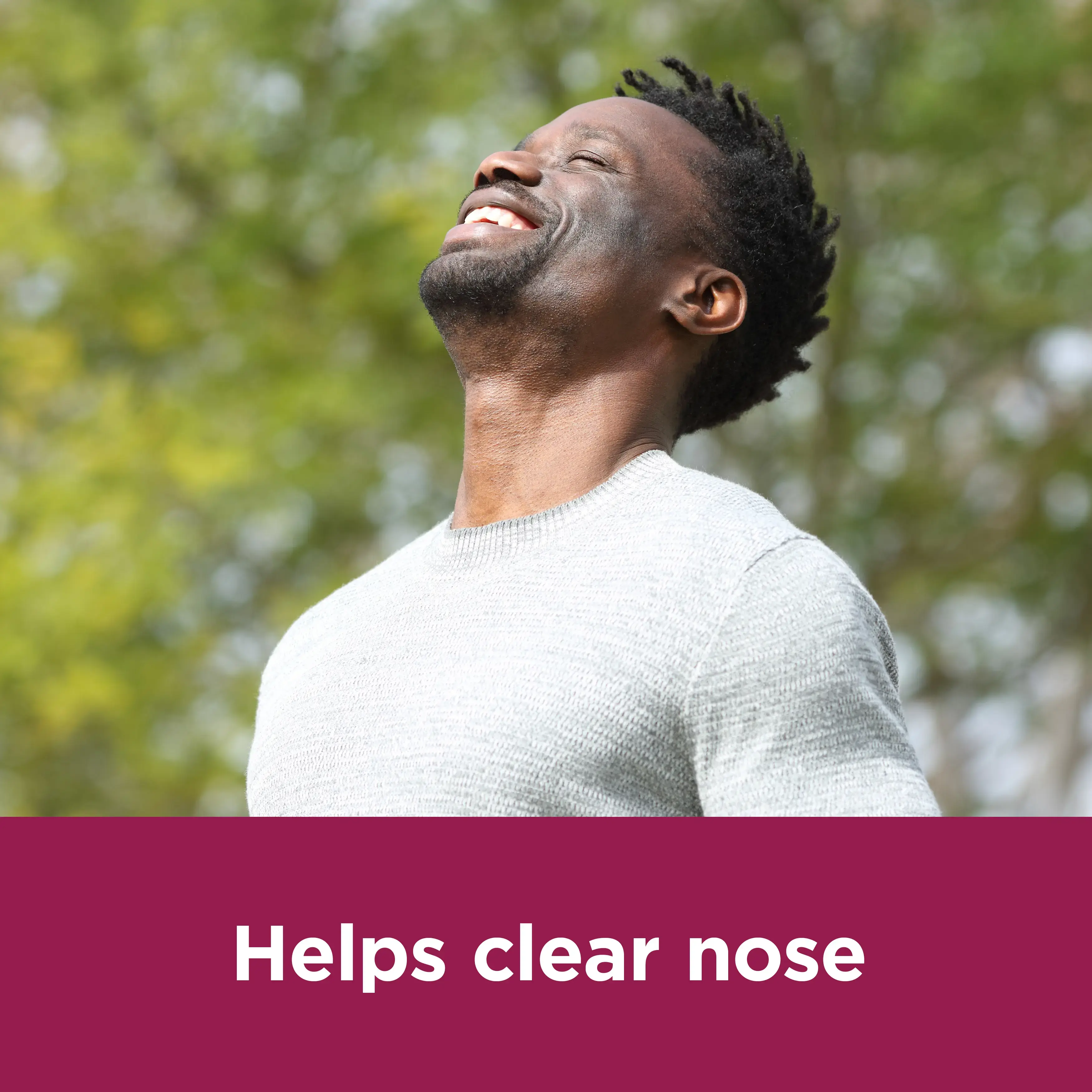 Image of a man with the claim: Helps clear nose