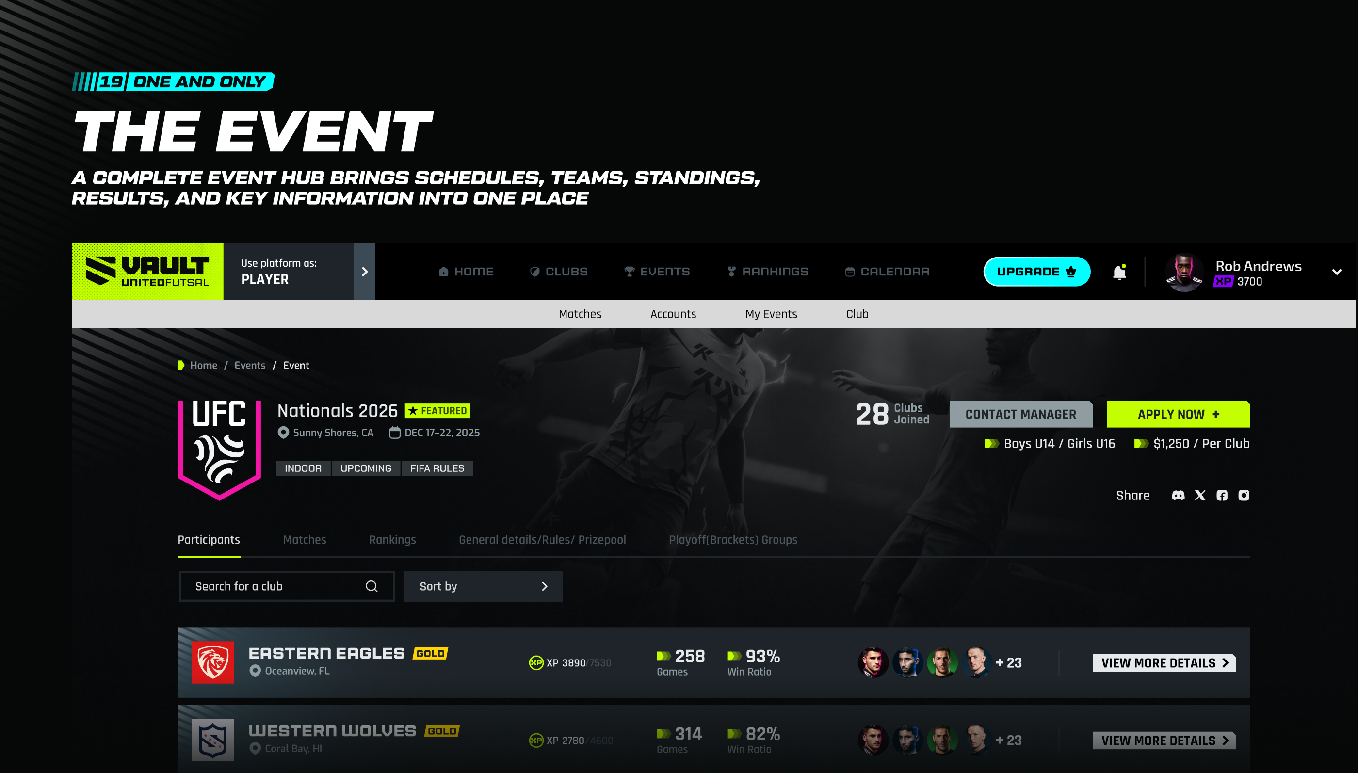 United Futsal | A Sports Tech Platform for Youth Futsal core feature showcase — 2