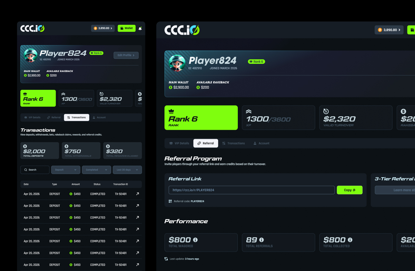 CCC IO Crypto Casino UX/UI & Brand Identity THE STORY BEHIND THE PROJECT design — screen 3