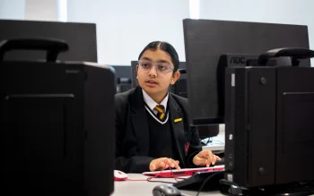 Student in the middle of a programming task