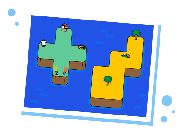 digital drawing of two islands in game style