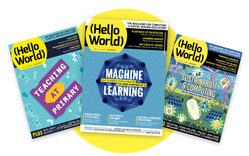 Three copies of the Hello World magazine