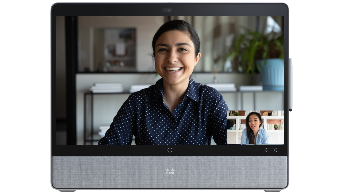 Webex Desk Pro - Front transparent, woman smiling