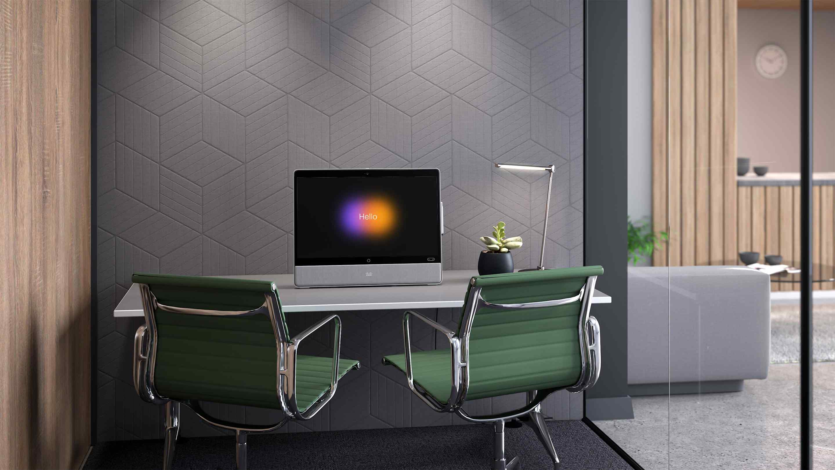 The Cisco Webex Desk Pro in a small huddle space