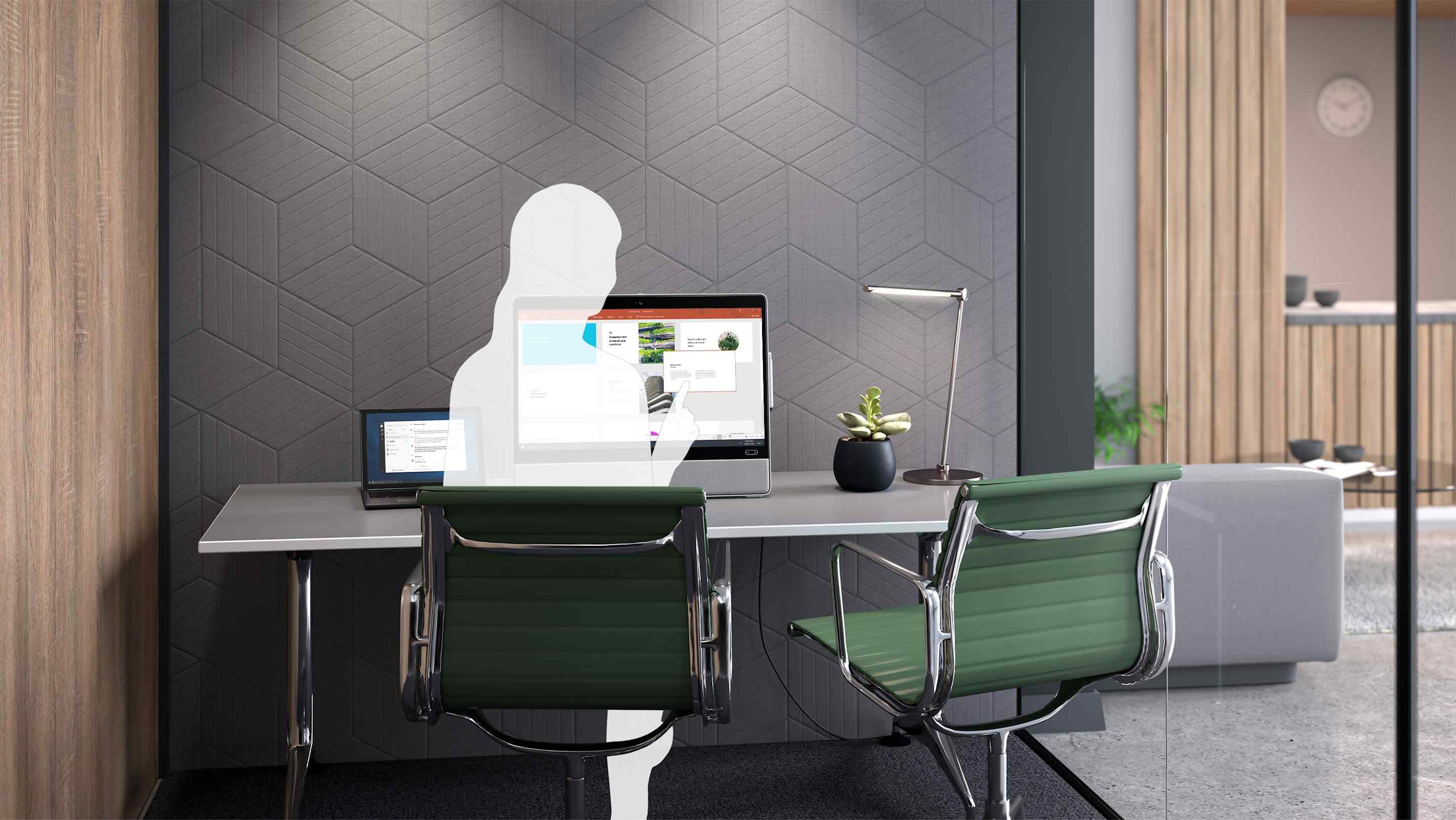 The Desk Pro used in a local meeting in a small huddle space