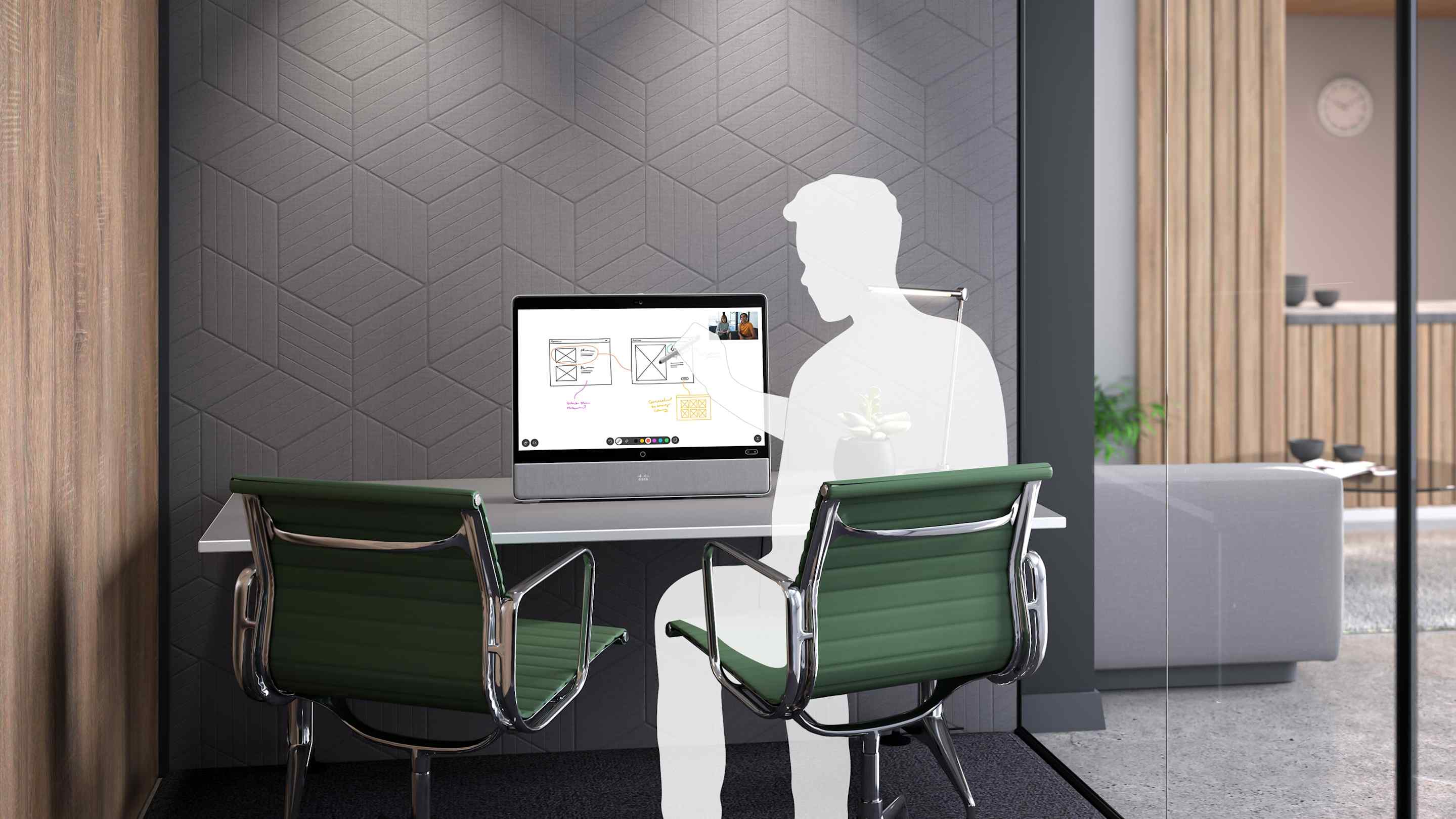 The Desk Pro used for video co-creation within a small huddle space