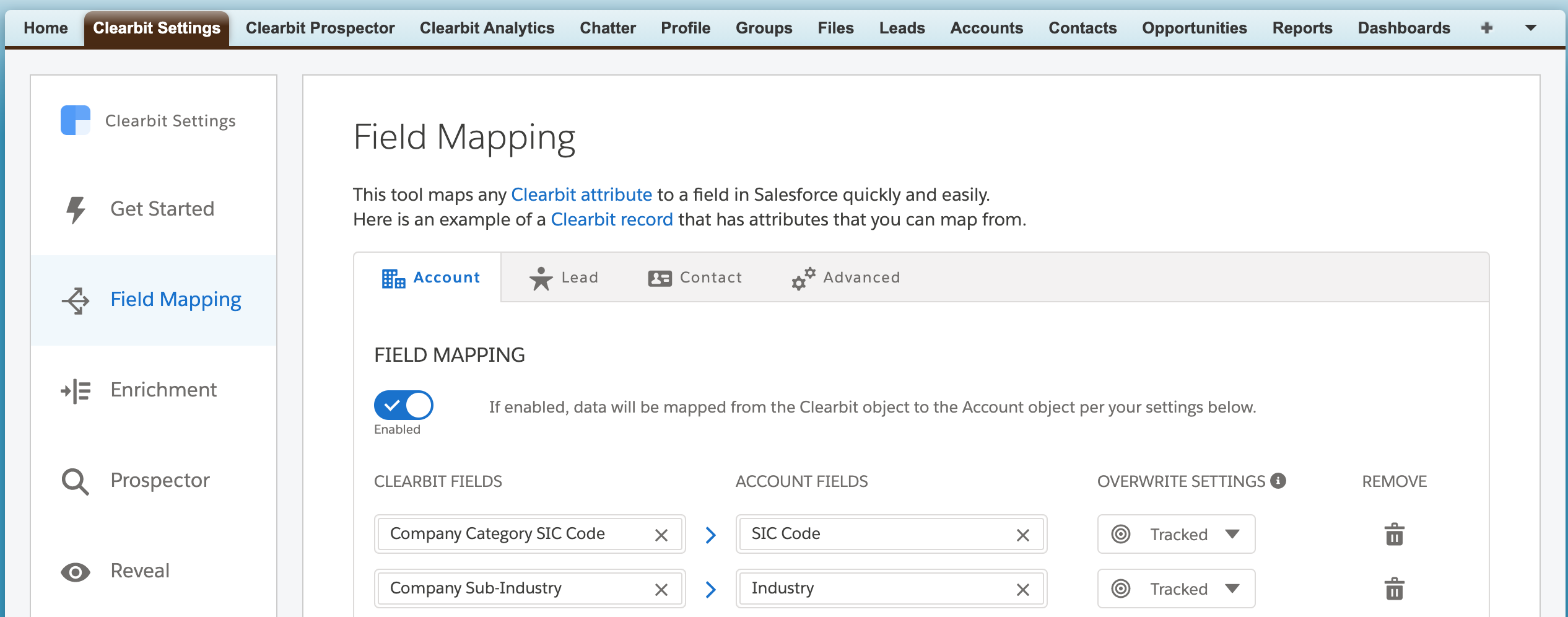 Clearbit for Salesforce Field Mapping