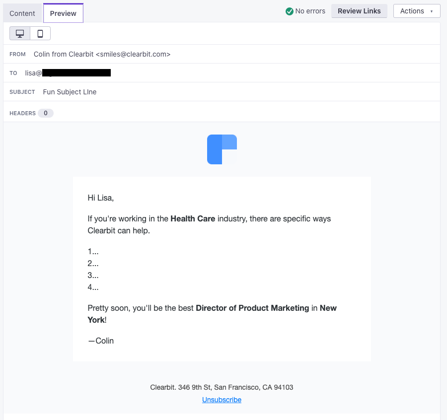 Preview Email in Customer.io