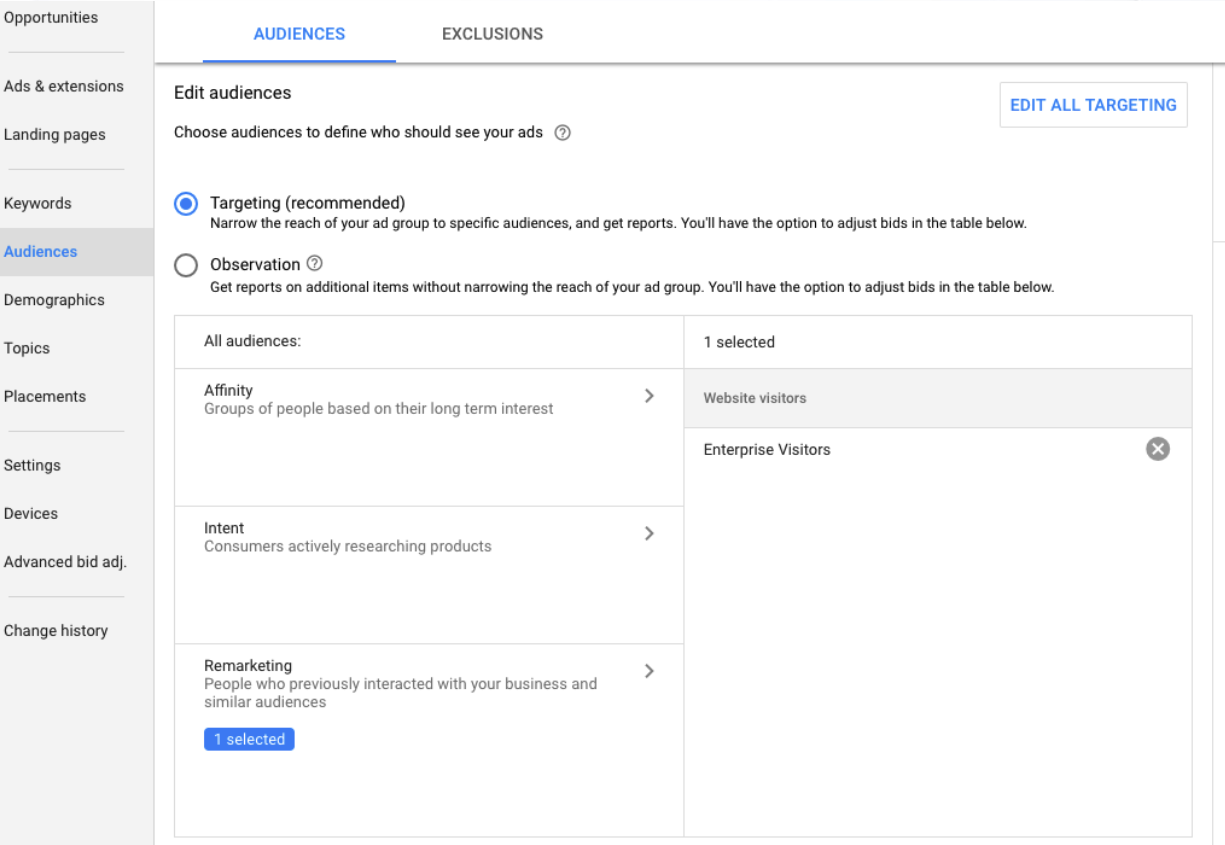 Add exclusion audience to Google Ads