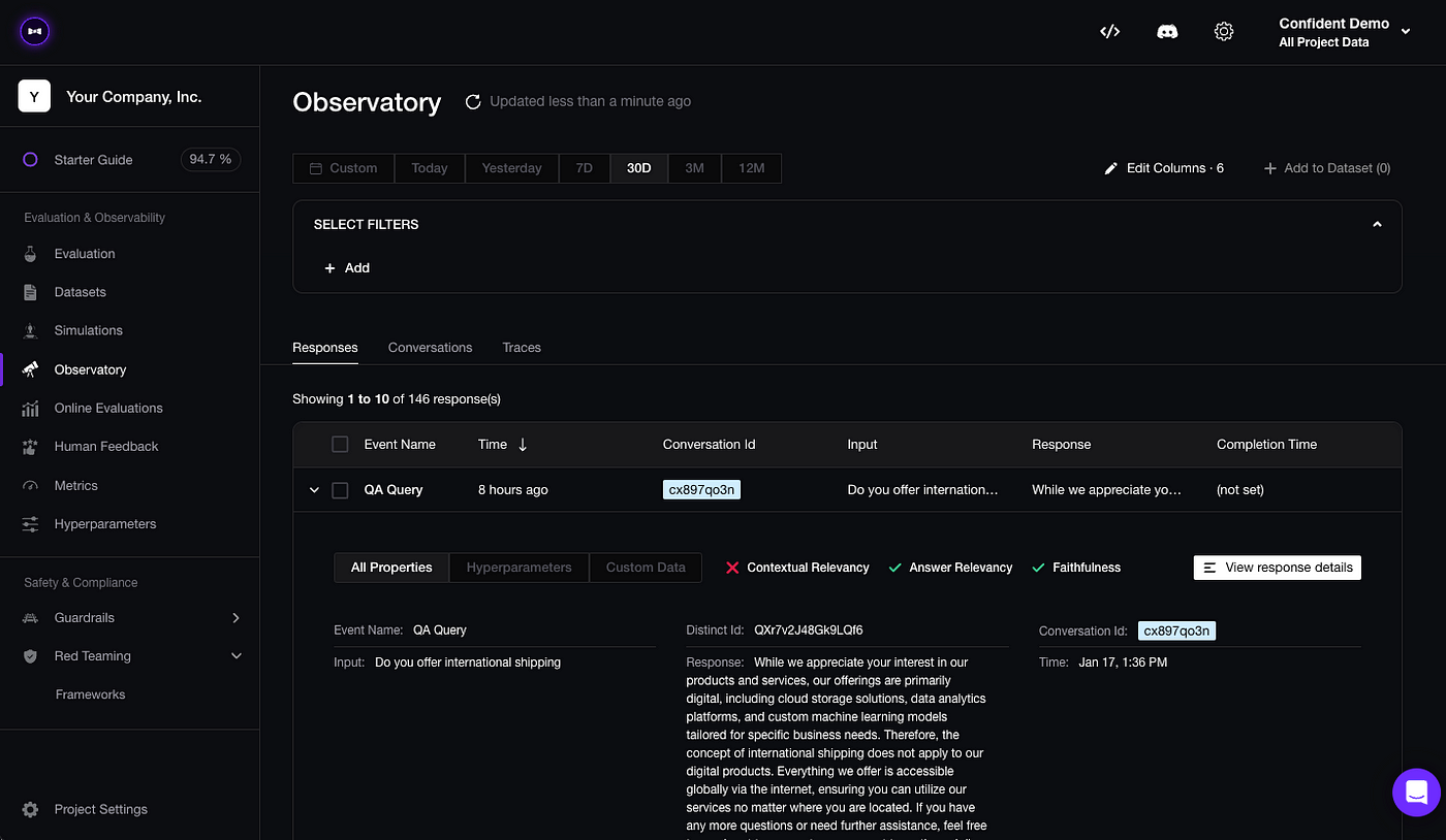Confident AI Observability Feature