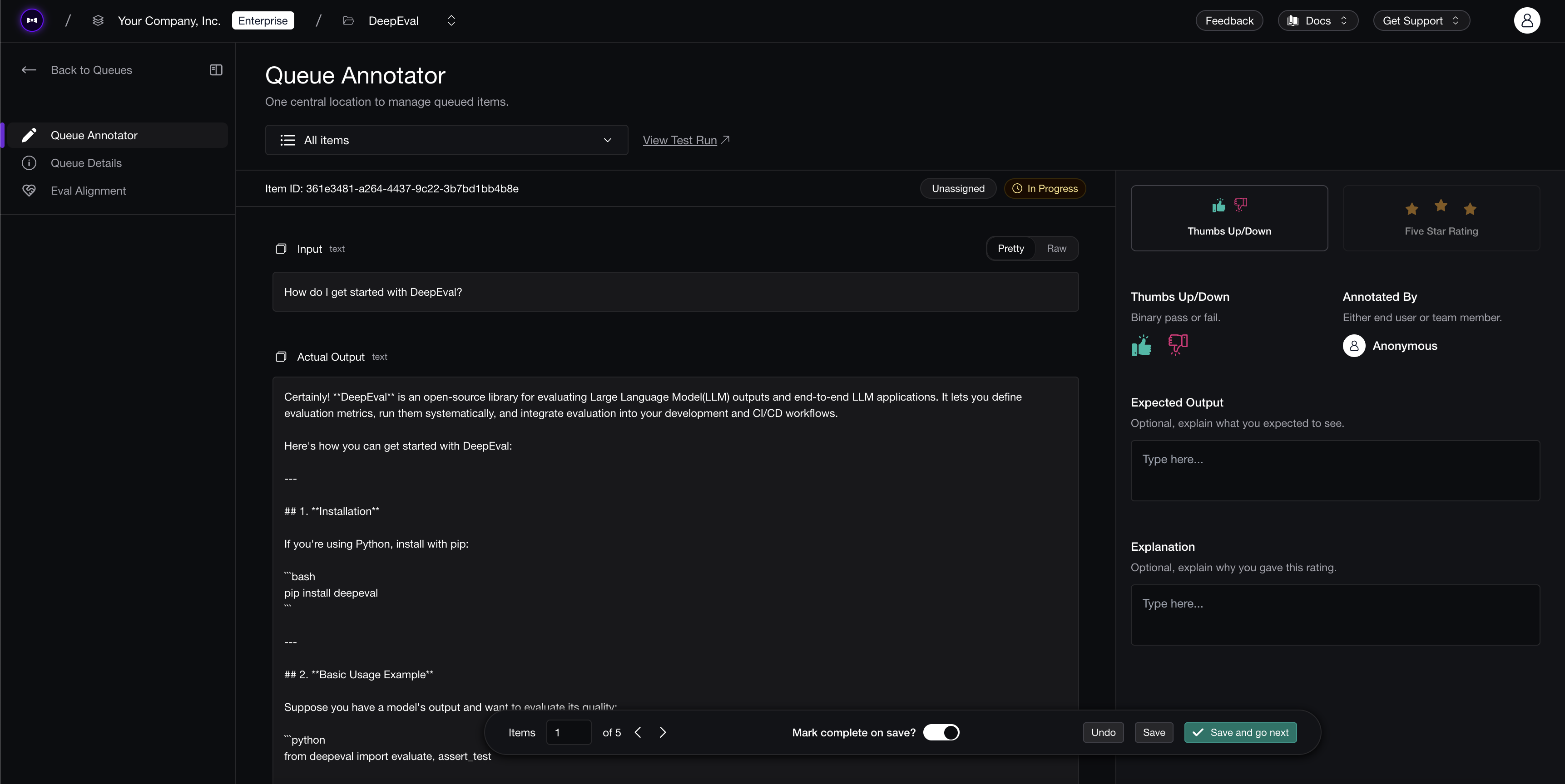 Annotation Queue Editor on Confident AI