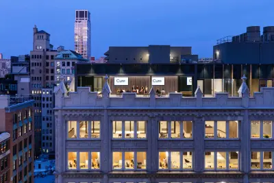 Picture of Cure's outside rooftop at night 