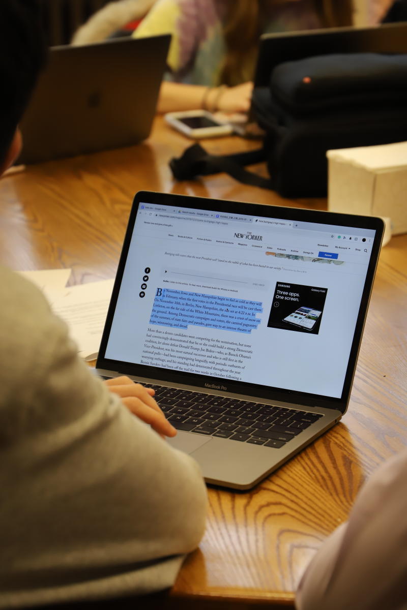 Students dissect The New Yorker in an interdisciplinary class that combines English and History.