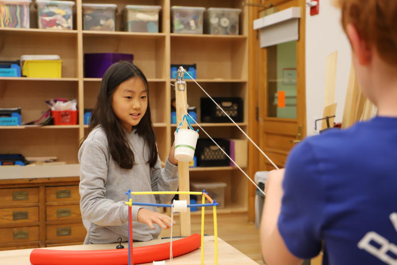Ethical Culture 5th Graders experiment with pulleys and other simple machines.