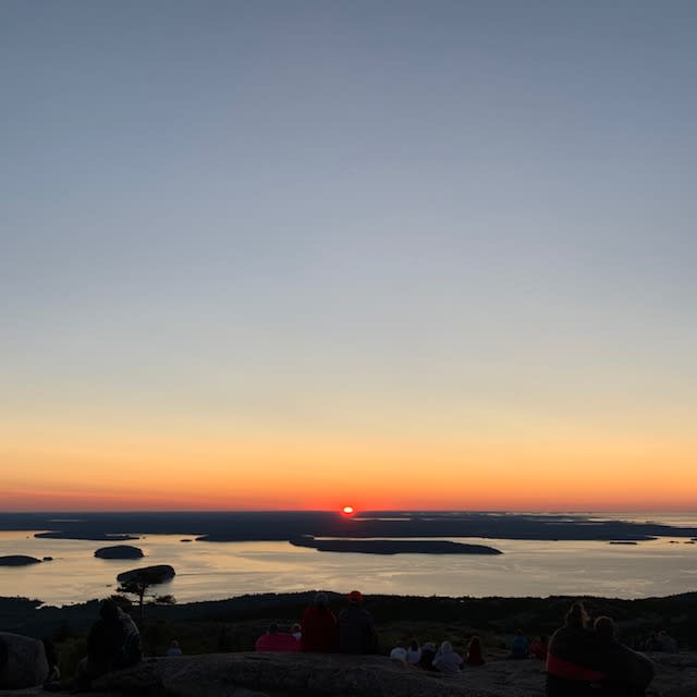 The sunset over Acadia National Park in Maine.
