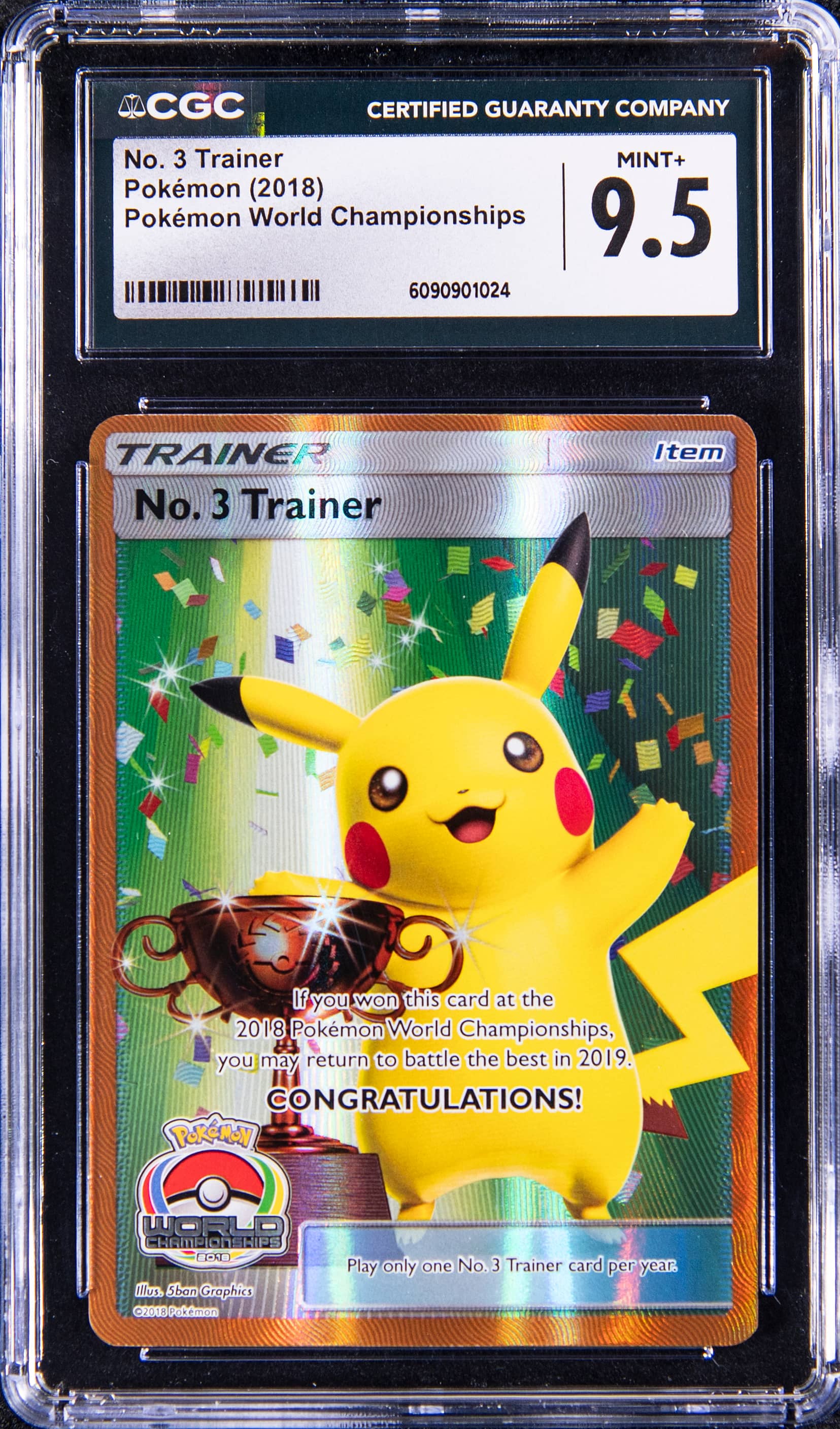 2018 No. 3 Trainer Pikachu Trophy CGC 9.5 Sale