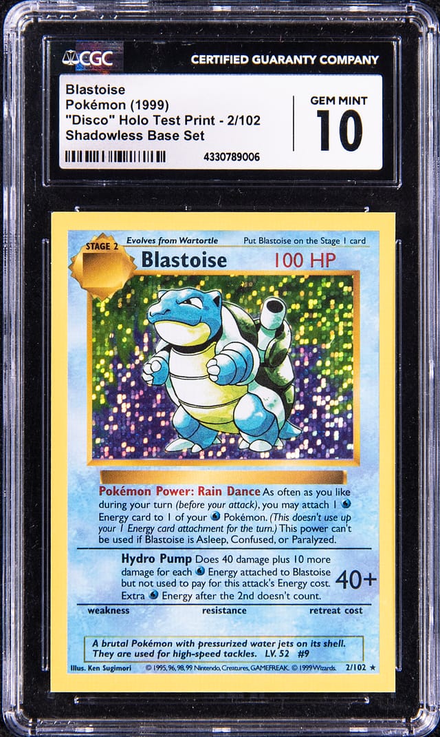 1999 Blastoise Disco Holo Test Print CGC 10 Sale