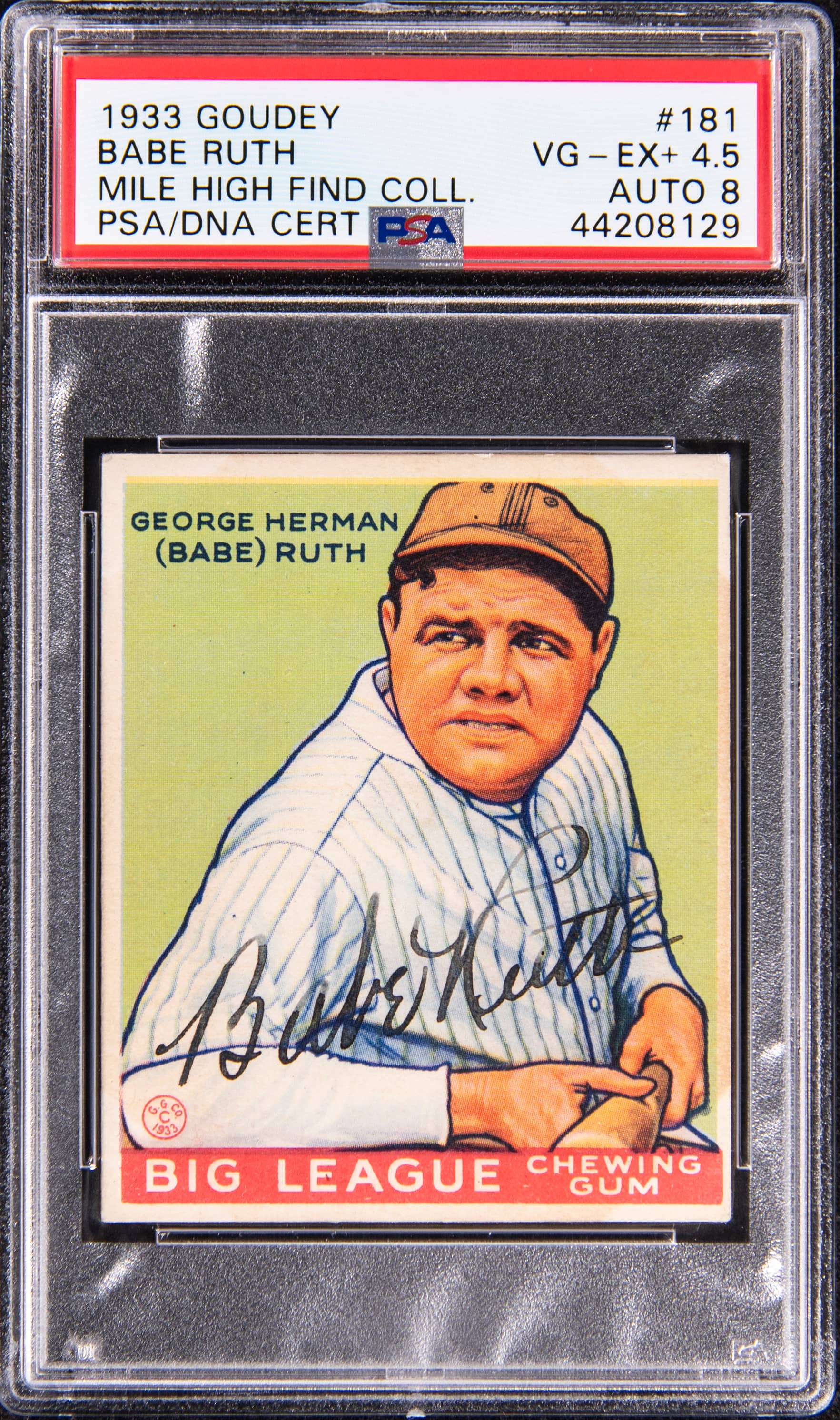 1933 Goudey Babe Ruth Signed PSA 4.5 Sells for $1.46M