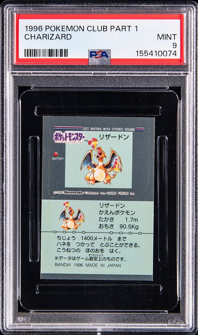 1996 Pokémon Club Charizard PSA 9 Pop 1 Sells for $294K