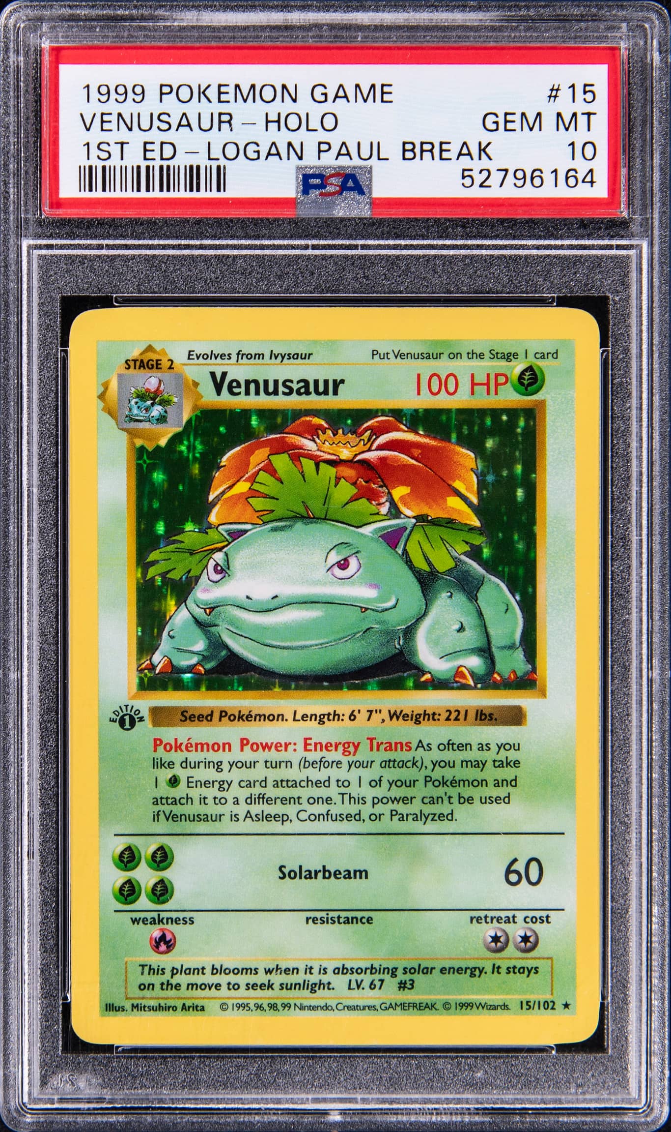1999 1st Edition Venusaur PSA 10 Sells for $75K+
