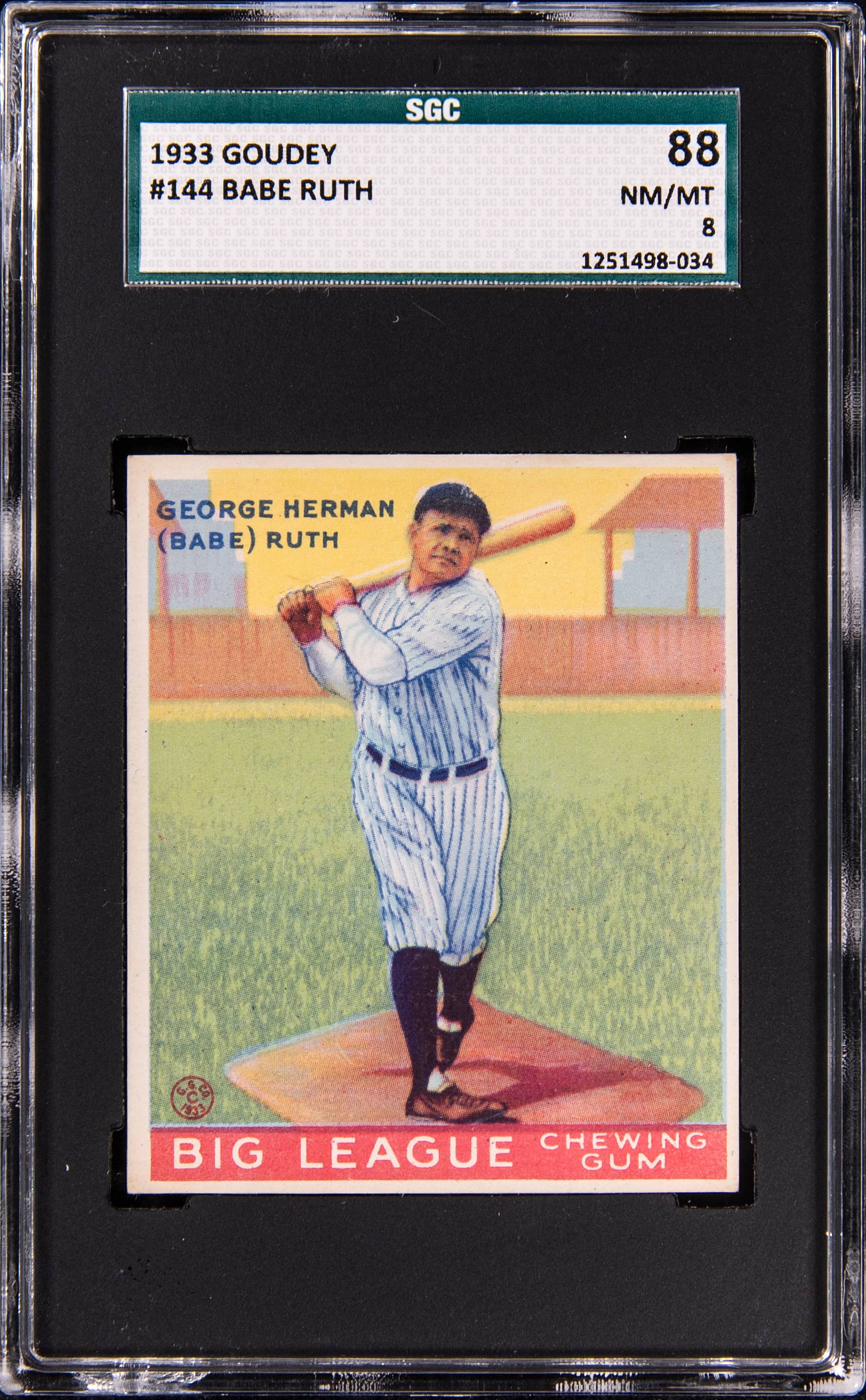 1933 Goudey #144 Babe Ruth SGC 8 sells for $158,600