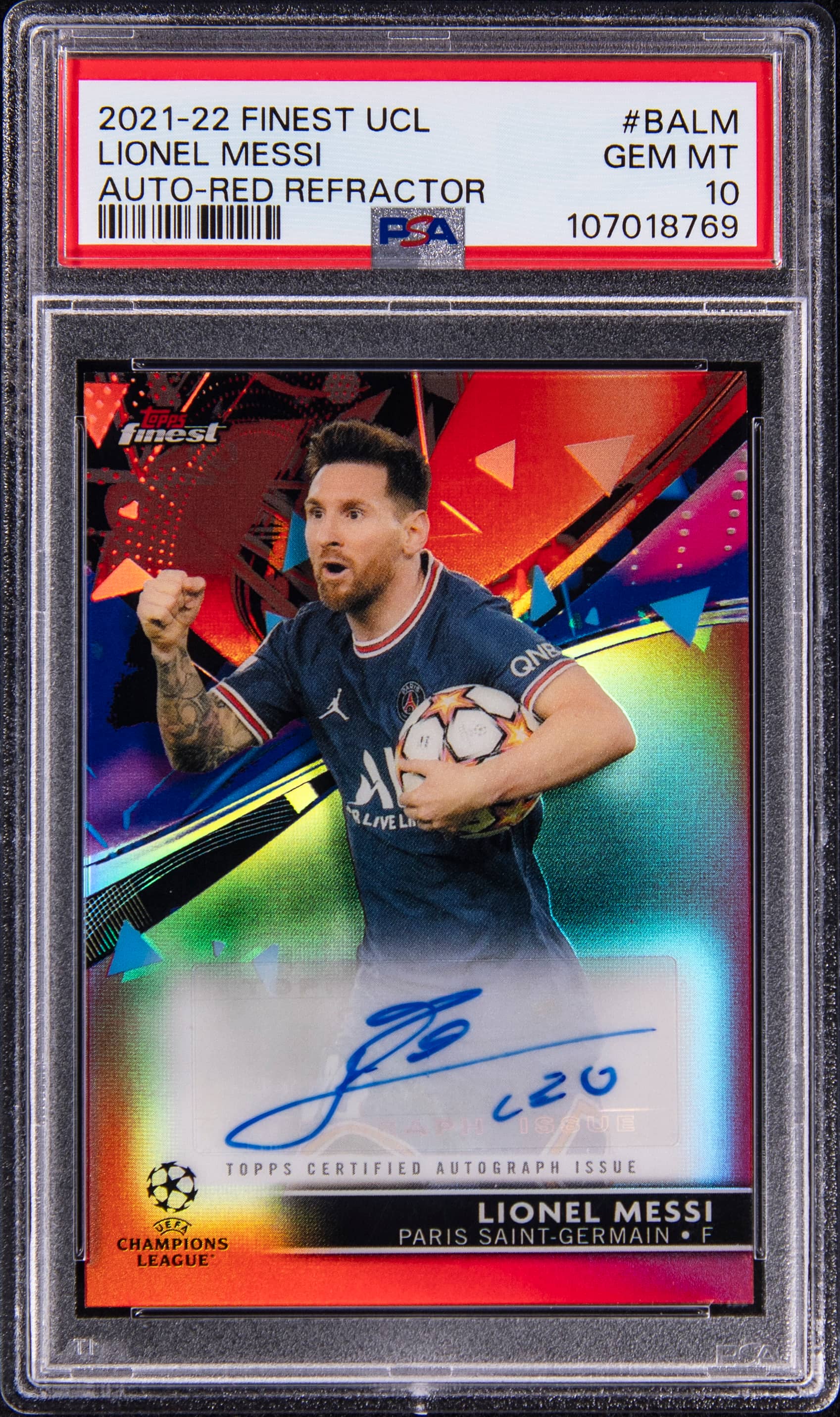 Messi 2021-22 Finest UCL Red Auto /5 PSA 10 Sale