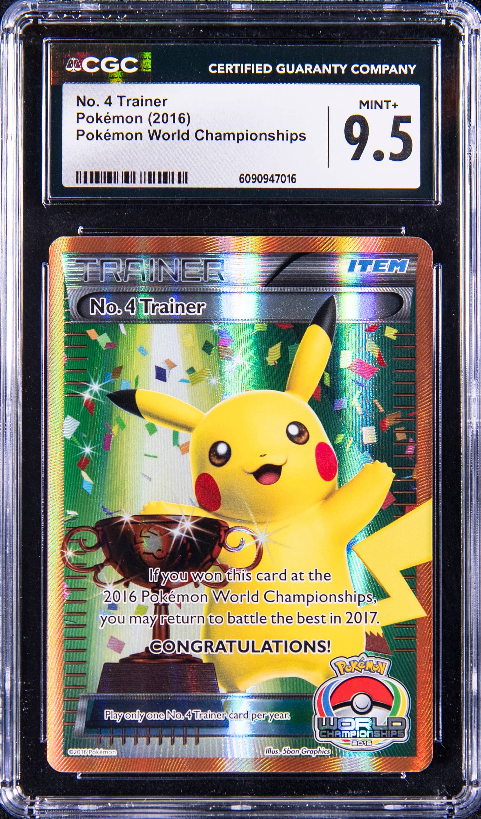 2016 No. 4 Trainer Pikachu Trophy CGC 9.5 Sale