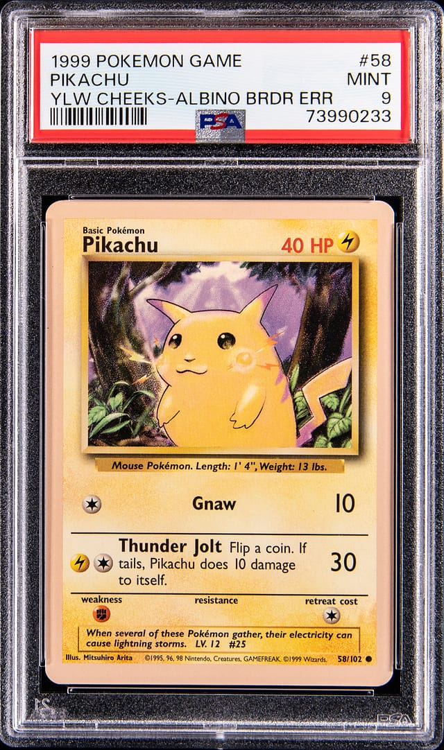 1999 Pikachu Albino Border Error PSA 9 Sells for $15K