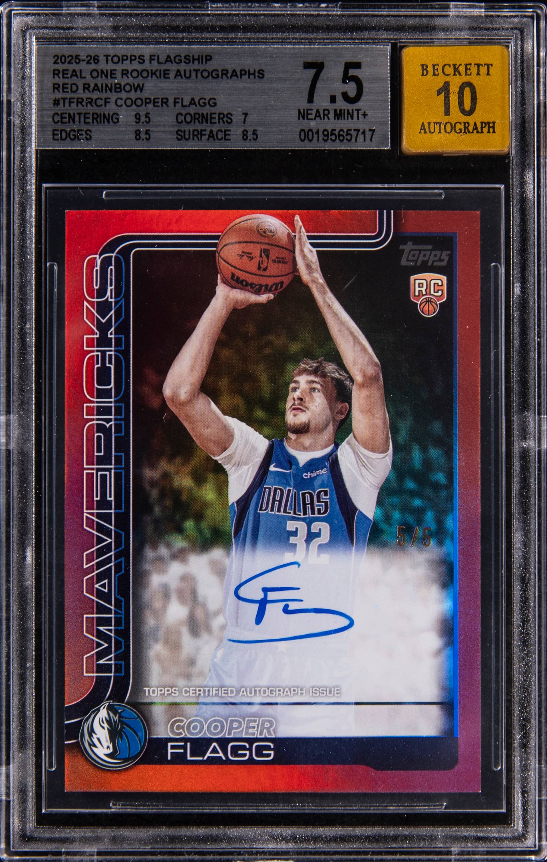 Cooper Flagg Red Rainbow Rookie Auto /5 sells for $13K