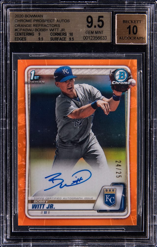 Bobby Witt Jr. 2020 Bowman Orange Auto BGS 9.5 Sale