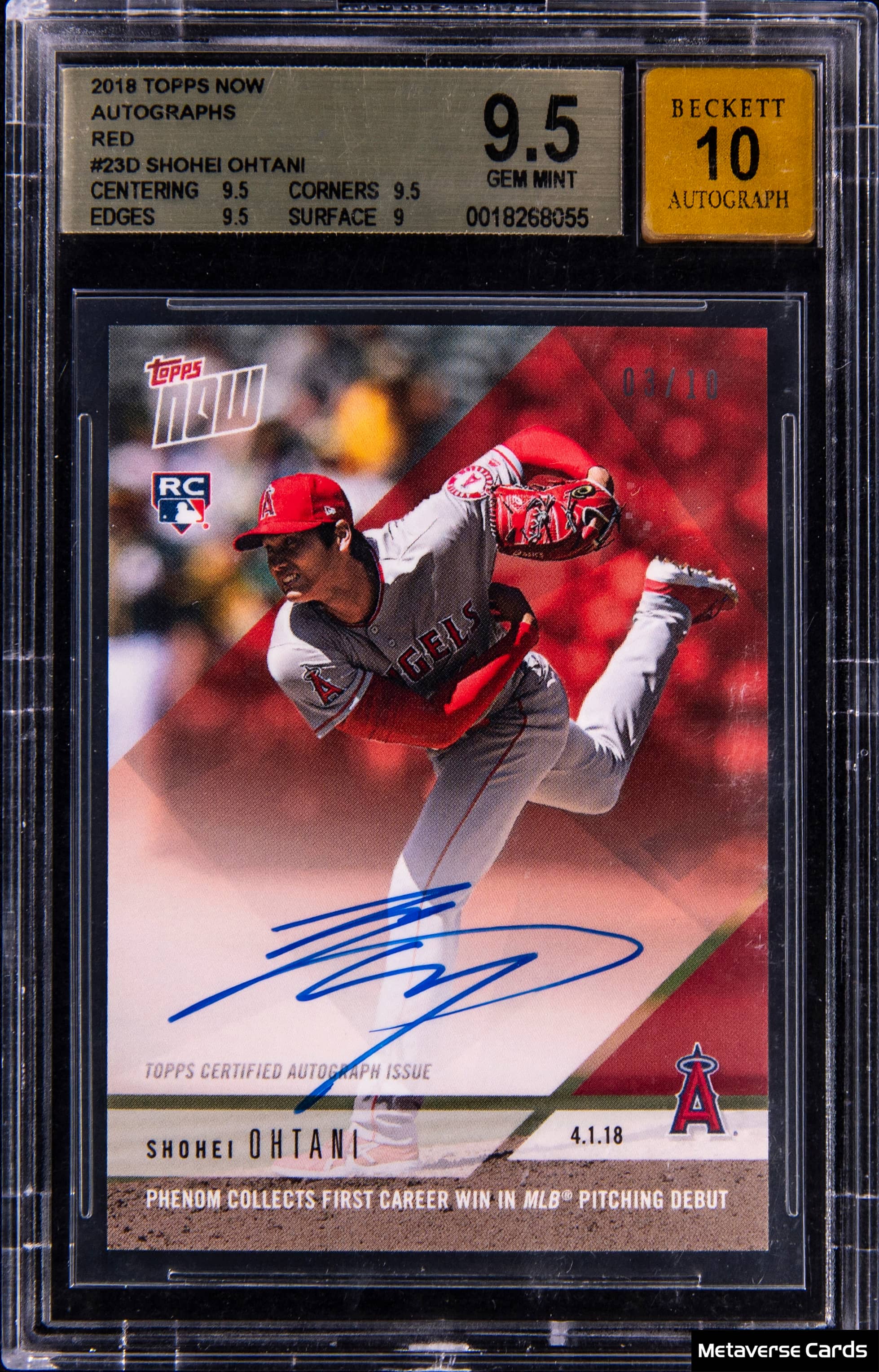 2018 Topps Now Ohtani Red Auto BGS 9.5 Sells for $19K
