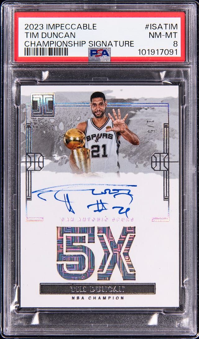 Tim Duncan 2023-24 Impeccable /5 Auto Sells for $14,945