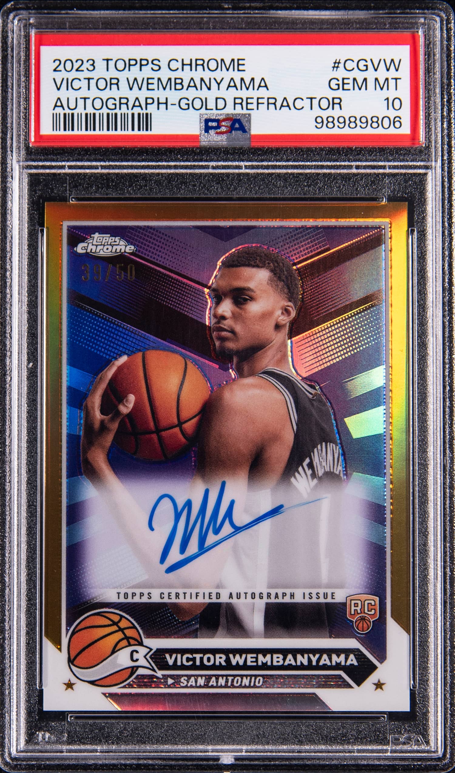 Victor Wembanyama 2023 Topps Chrome Gold Auto PSA 10