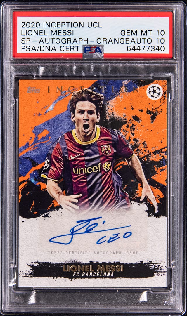 2020-21 Inception UCL Messi Orange Auto /5 Sells for $14k