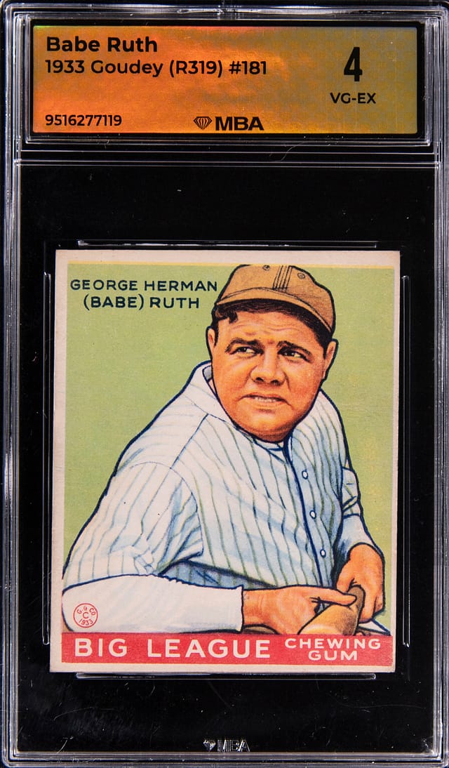 1933 Goudey Babe Ruth #181 VG-EX 4 sells for $26.9K