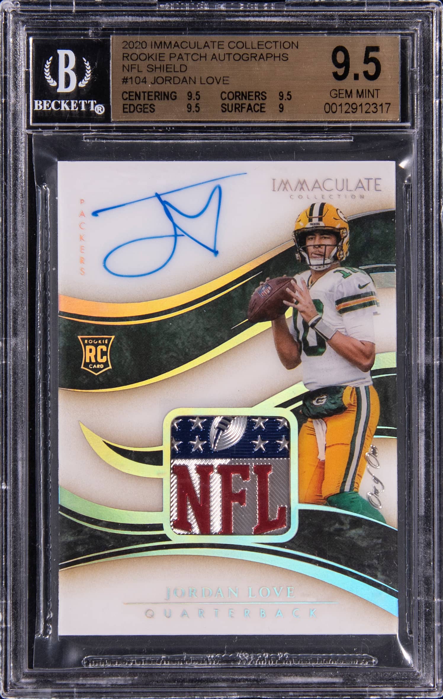 Jordan Love 2020 Immaculate NFL Shield RPA 1/1 Sold