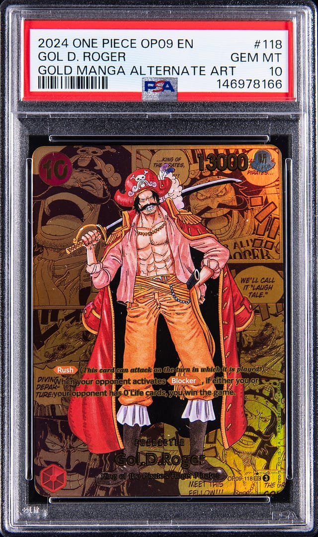 PSA 10 Gol D. Roger Gold Manga OP09 sells for $14.8K