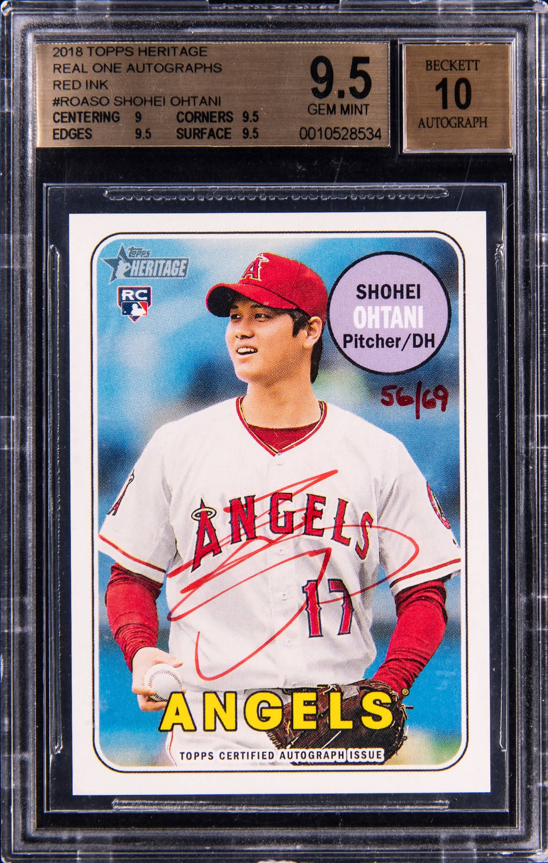 Shohei Ohtani 2018 Heritage Red Ink Auto BGS 9.5