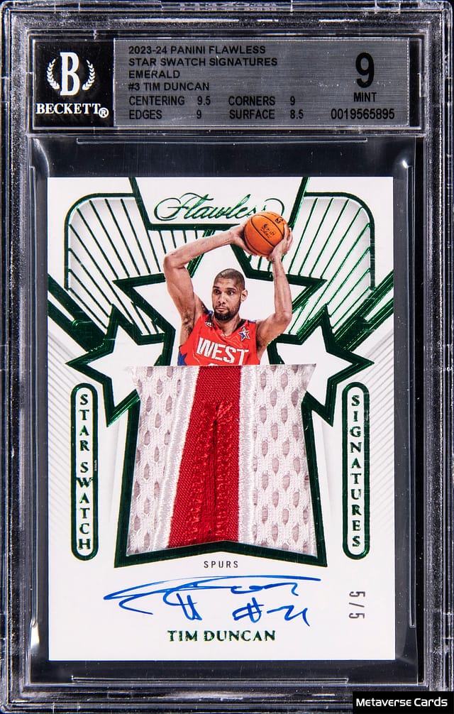 Tim Duncan 2023-24 Flawless Emerald /5 BGS 9 Sale