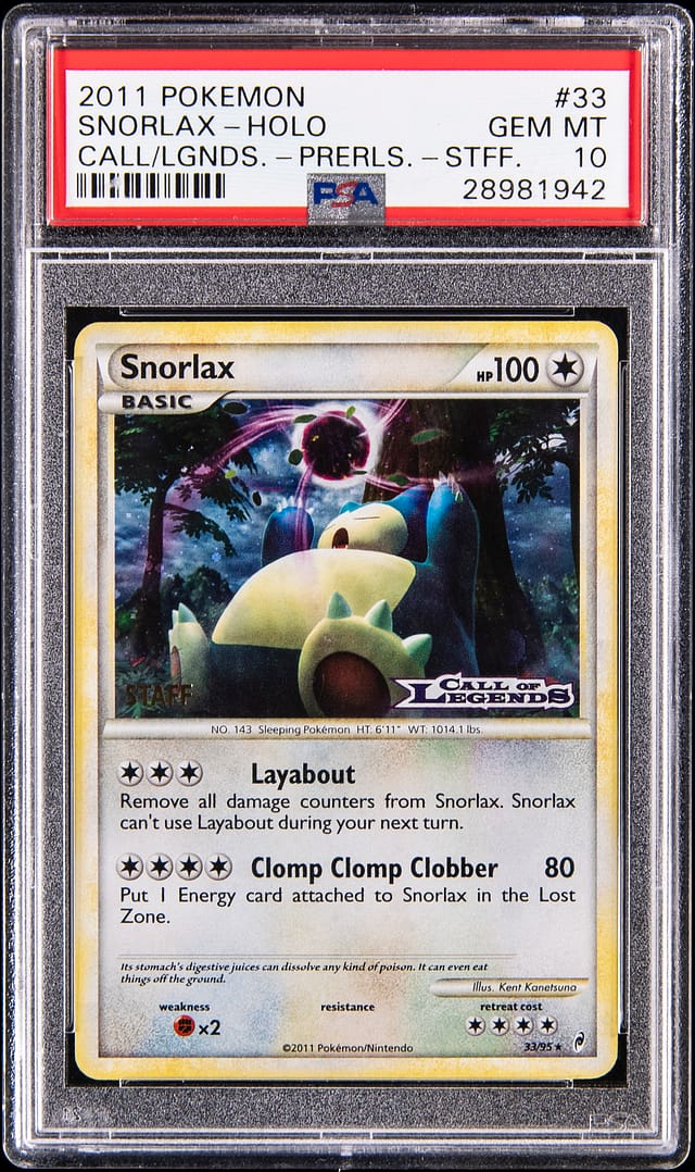 2011 Staff Snorlax PSA 10 Sells for $12,322